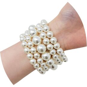 BA UNIQUE FASHION Women's Simulated Pearl Stretch Bracelet 5 PCS Set