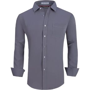 WARHORSEE Mens Dress Shirts Long Sleeve Performance 4-Way Stretch Wrinkle Free Casual Button Down Shirt