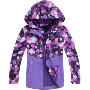 C2M Girls Boys Rain Jacket Waterproof Hooded Raincoats Fleece Lined Windbreakers for Kids