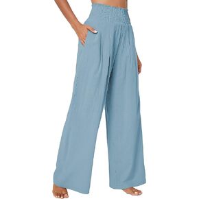 بنطلون نسائي من Urban Coco بخصر عالٍ وخفيف الوزن وفضفاض كاجوال واسع الساق وبنطلون طويل مع جيب in Kuwait