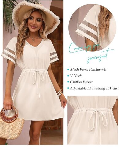 BMJL Womens Swimsuit Coverup Beach Dress V Neck Chiffon Bathing Suit Cover Ups Swimwear in Kuwait