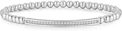 NUZON 4MM Gold Beaded Chain Bracelet for Women Dainty 14K Gold Plated CZ Curved Bar Bracelet Stretch/Lobster Clasp 2 Options in Kuwait
