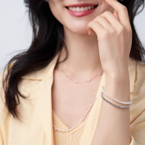 NUZON 4MM Gold Beaded Chain Bracelet for Women Dainty 14K Gold Plated CZ Curved Bar Bracelet Stretch/Lobster Clasp 2 Options in Kuwait