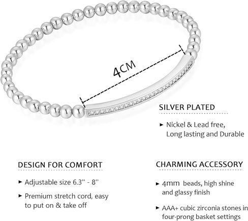 NUZON 4MM Gold Beaded Chain Bracelet for Women Dainty 14K Gold Plated CZ Curved Bar Bracelet Stretch/Lobster Clasp 2 Options in Kuwait