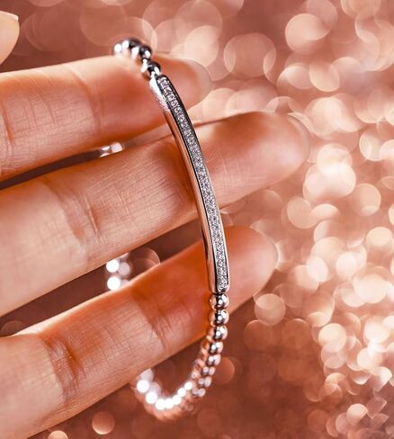 NUZON 4MM Gold Beaded Chain Bracelet for Women Dainty 14K Gold Plated CZ Curved Bar Bracelet Stretch/Lobster Clasp 2 Options in Kuwait