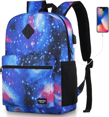 YAMTION Black Backpack for Women Men,Casual School Backpack Teen Boys and Girls 15.6 Inch Laptop Bookbag with USB Charger for College High School Travel Business in Kuwait