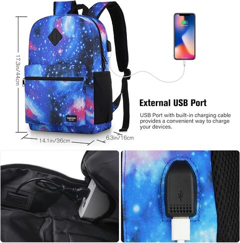 YAMTION Black Backpack for Women Men,Casual School Backpack Teen Boys and Girls 15.6 Inch Laptop Bookbag with USB Charger for College High School Travel Business in Kuwait