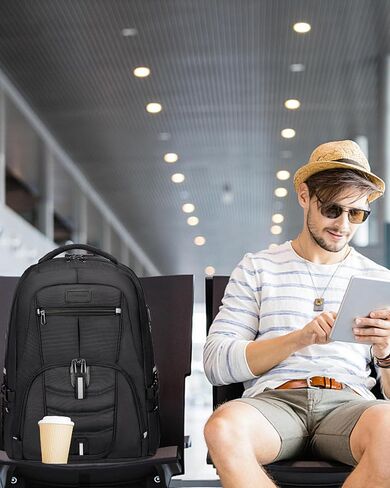 LOVEVOOK حقيبة ظهر للكمبيوتر المحمول للسفر مضادة للماء ومضادة للسرقة مع قفل ومنفذ شحن USB كبير 17-17.3 بوصة حقيبة ظهر للكمبيوتر المحمول للرجال والنساء باللون الأسود in Kuwait
