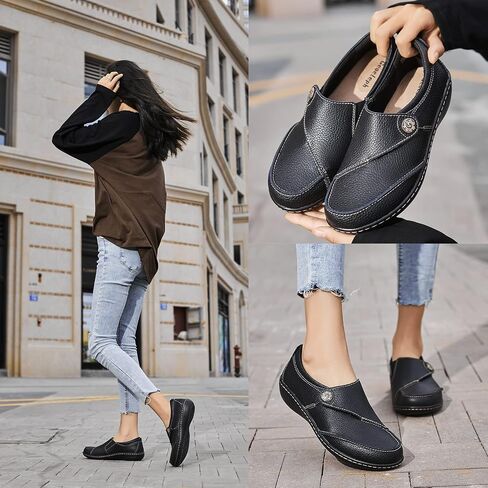 أحذية Geoeleph النسائية الكاجوال سهلة الارتداء ومريحة للمشي بدون كعب من الجلد للقيادة in Kuwait