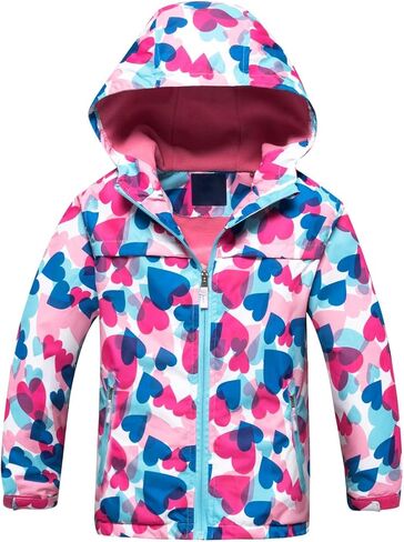 C2M Girls Boys Rain Jacket Waterproof Hooded Raincoats Fleece Lined Windbreakers for Kids in Kuwait