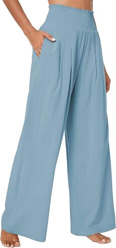 بنطلون نسائي من Urban Coco بخصر عالٍ وخفيف الوزن وفضفاض كاجوال واسع الساق وبنطلون طويل مع جيب in Kuwait