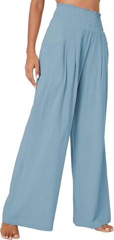 بنطلون نسائي من Urban Coco بخصر عالٍ وخفيف الوزن وفضفاض كاجوال واسع الساق وبنطلون طويل مع جيب in Kuwait