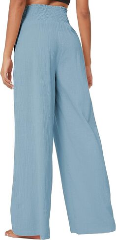 بنطلون نسائي من Urban Coco بخصر عالٍ وخفيف الوزن وفضفاض كاجوال واسع الساق وبنطلون طويل مع جيب in Kuwait