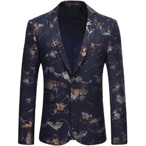 YFFUSHI Mens Dress Floral Suit Slim Fit Single Breasted Stylish Casual Printed Blazer Jacket