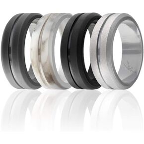 ROQ Silicone Rubber Wedding Ring for Men, Comfort Fit, Men's Wedding Band, Breathable Rubber Engagement Band, Engraved Middle Line and Dome Solid, Multi Packs, Multi Colors in Kuwait