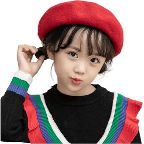 Classic French Painter Beret for Girls Kids - Wool French Style Beanie Hat Solid Color Winter-Warm Cap (for 3 to 6 Years)