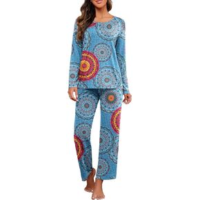 PrinStory 2023 Women's Pajama Set Long Sleeve Sleepwear Ladies Soft Pjs Lounge Set