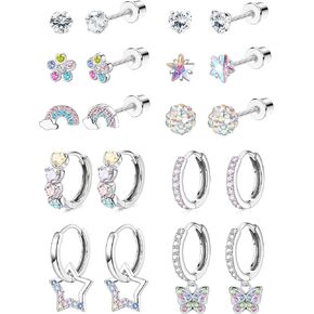 YADOCA 10 Pairs Hypoallergenic Screw Back Stud Earrings For Women Girls Surgical Steel Small Huggie Hoop Earrings Cute CZ Butterfly Star Hoop Dangle Earrings 20G Screwback Earrings Set