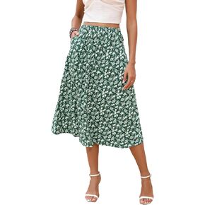 تنانير بيريدريس للنساء بخصر مطاطي، تنانير متوسطة الطول كاجوال بطبعة زهور على شكل حرف a مع جيوب in Kuwait