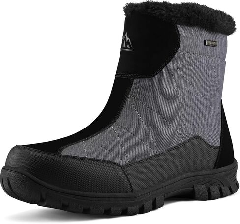 mysoft Mens Winter Snow Boots Waterproof Insulated Hiking Short Boot Fur Lined Warm Outdoor Ankle Shoes with Side Zipper in Saudi Arabia