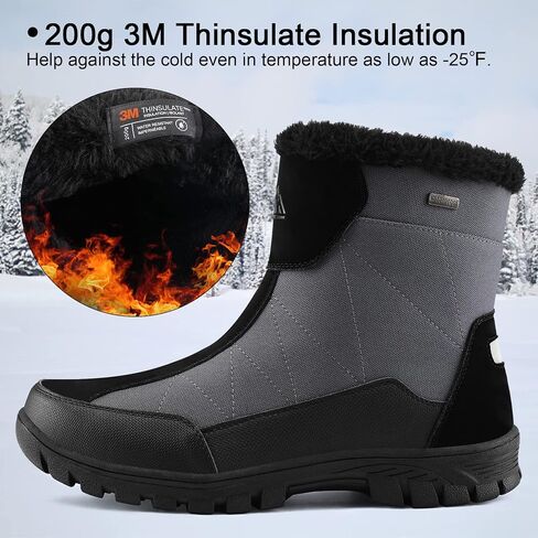 mysoft Mens Winter Snow Boots Waterproof Insulated Hiking Short Boot Fur Lined Warm Outdoor Ankle Shoes with Side Zipper in Saudi Arabia