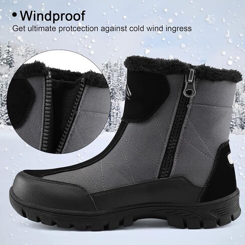 mysoft Mens Winter Snow Boots Waterproof Insulated Hiking Short Boot Fur Lined Warm Outdoor Ankle Shoes with Side Zipper in Saudi Arabia