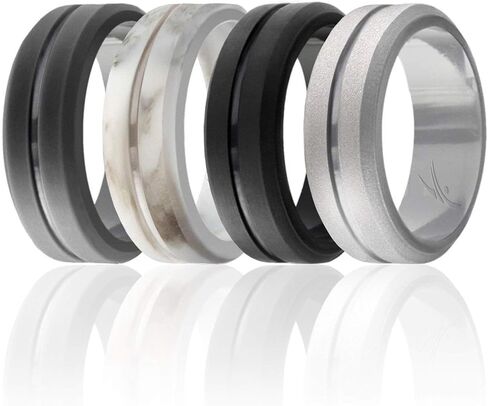 ROQ Silicone Rubber Wedding Ring for Men, Comfort Fit, Men's Wedding Band, Breathable Rubber Engagement Band, Engraved Middle Line and Dome Solid, Multi Packs, Multi Colors in Kuwait