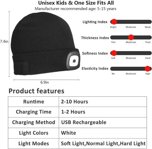 Tutuko Unisex LED Beanie with Light for Kids, Winter Knitted Hat for Boys Girls in Kuwait