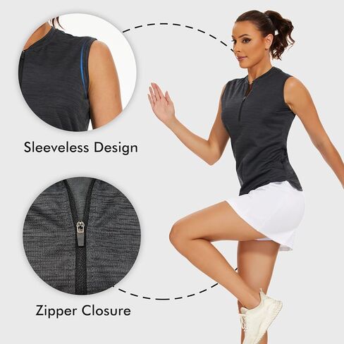 ZEALOTPOWER Women's Sleeveless Polo Golf Shirts Quick Dry Tennis Shirt with Zipper Tank Tops in Saudi Arabia