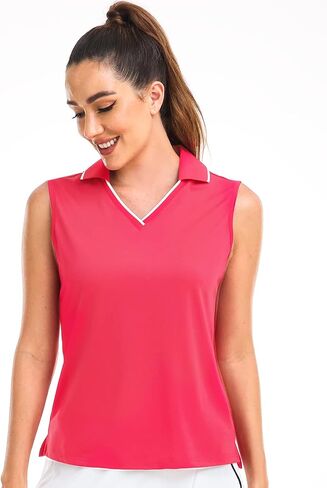 Hiverlay Women's Sleeveless Polo Golf Shirts Quick Dry UPF 50+ V-Neck with Collar Lightweight Tennis Workout Tank Tops in Saudi Arabia
