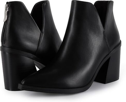 Kathemoi Womens Slip on Ankle Boots V Cutout Pointed Toe Chunky Stacked Mid Heel Booties in Saudi Arabia