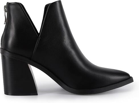 Kathemoi Womens Slip on Ankle Boots V Cutout Pointed Toe Chunky Stacked Mid Heel Booties in Saudi Arabia