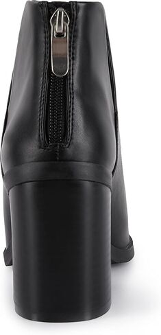 Kathemoi Womens Slip on Ankle Boots V Cutout Pointed Toe Chunky Stacked Mid Heel Booties in Saudi Arabia