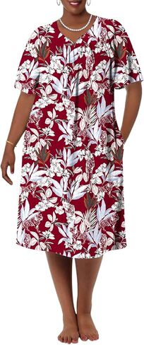 فستان MAXMODA Mumu للنساء بأكمام قصيرة فستان فضفاض للمنزل برقبة على شكل V فستان مو مو غير رسمي بطول الركبة S-XXXL in Kuwait