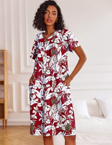 فستان MAXMODA Mumu للنساء بأكمام قصيرة فستان فضفاض للمنزل برقبة على شكل V فستان مو مو غير رسمي بطول الركبة S-XXXL in Kuwait