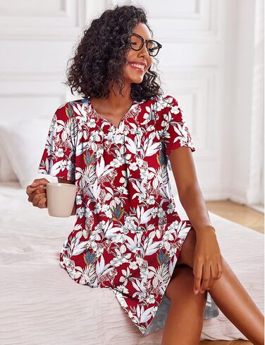 فستان MAXMODA Mumu للنساء بأكمام قصيرة فستان فضفاض للمنزل برقبة على شكل V فستان مو مو غير رسمي بطول الركبة S-XXXL in Kuwait