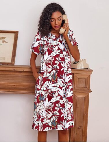 فستان MAXMODA Mumu للنساء بأكمام قصيرة فستان فضفاض للمنزل برقبة على شكل V فستان مو مو غير رسمي بطول الركبة S-XXXL in Kuwait