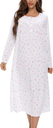 IZZY + TOBY Cotton Nightgowns for Women Long Sleeve Soft Long Warm Nightdress Kintted Night Gown Ladies Nightdress in Kuwait
