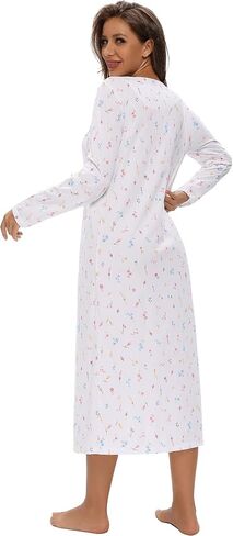 IZZY + TOBY Cotton Nightgowns for Women Long Sleeve Soft Long Warm Nightdress Kintted Night Gown Ladies Nightdress in Kuwait