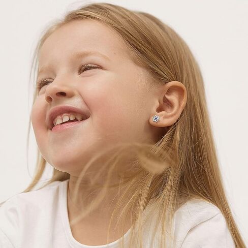 925 Sterling Silver CZ Flower Earrings for Young Girls - Hypoallergenic Screw Back Girls Earrings with 7mm Flower Design - Lightweight Safety Screw Back Earrings for Toddlers & Kids in Saudi Arabia