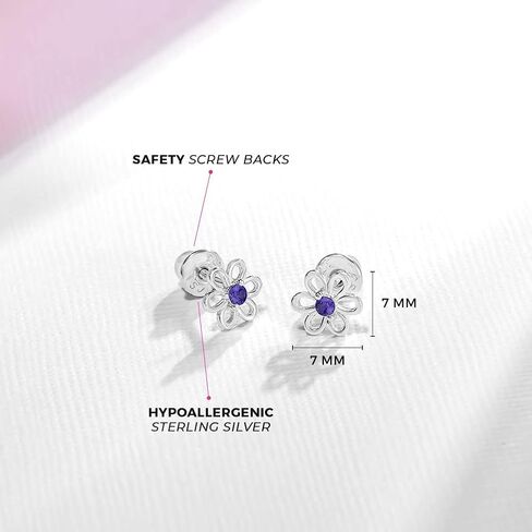 925 Sterling Silver CZ Flower Earrings for Young Girls - Hypoallergenic Screw Back Girls Earrings with 7mm Flower Design - Lightweight Safety Screw Back Earrings for Toddlers & Kids in Saudi Arabia