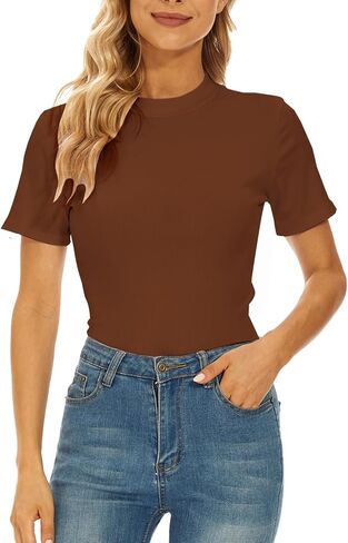 YIJIU المرأة وهمية الرقبة السلحفاة قصيرة الأكمام تي شيرت بلايز سليم صالح عادية الأساسية ارتداءها بذلة in Kuwait