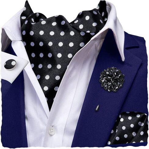 Hi-Tie Silk Ascot for Men Self Tie Men's Cravat and Flower Lapel Pin Handkerchief Cufflinks Set for Wedding Party in Kuwait