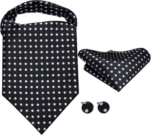 Hi-Tie Silk Ascot for Men Self Tie Men's Cravat and Flower Lapel Pin Handkerchief Cufflinks Set for Wedding Party in Kuwait