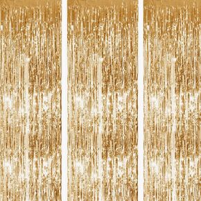 Tayuvira Gold Metallic Tinsel Foil Fringe Curtain, 3 Pcs 3.3ft x6.6ft Photo Booth Backdrop Streamer Curtains&Photo Booth Props, Party Decorations for Bachelorette Graduation Wedding Birthday (Gold) in Saudi Arabia