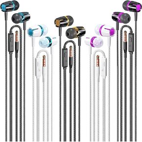 Rayleigh Wired Earbuds 5 Pack, Earbuds Headphones with Microphone, Earphones with Heavy Bass Stereo Noise Blocking, Compatible with iPhone, with iPad and Android Devices, MP3, Fits All 3.5mm Devices