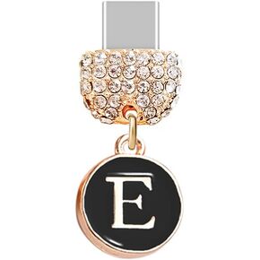 ELISE & FONDA TP57 Type-C USB Charging Port Crystal Anti Dust Plug with Tiny Round letter E Cell Phone Charm for Samsung Galaxy/Huawei/OnePlus/Xiaomi/oppo New Android Phones(Black) in Kuwait