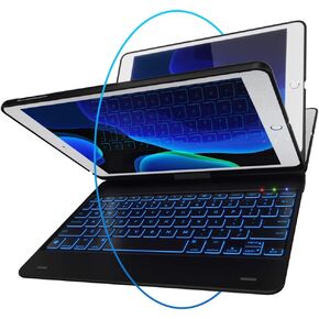 iPad Keyboard Case for iPad 2018 (6th Gen) - iPad 2017 (5th Gen) - iPad Pro 9.7 - iPad Air 2 & 1 - Thin & Light - 360 Rotatable - Wireless/BT - Backlit 10 Color - iPad Case with Keyboard (Black)