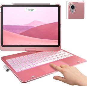 حافظة لوحة مفاتيح تعمل باللمس لجهاز iPad Air الجيل الخامس 2022 (10.9 بوصة)، لوحة لمس، قابلة للدوران 360 درجة، إضاءة خلفية 10 ألوان، غطاء لوحة مفاتيح لاسلكي مع حامل قلم لجهاز iPad Air 4th Gen - أخضر منتصف الليل