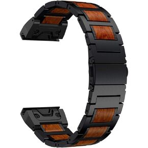 سوار ساعة LDFAS Fenix 5 Plus، خشب الصندل الأحمر الأسود من خشب الصندل الأسود المقاوم للصدأ، حزام سهل الفك 22 مم متوافق مع غارمين فينكس 5/5 Plus/Forerunner 935/945 الساعة الذكية in Kuwait